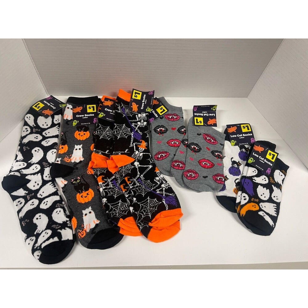 Halloween Ladies Socks Mixed Low Cut/crew 8 Pack Shoe Size 4-10
